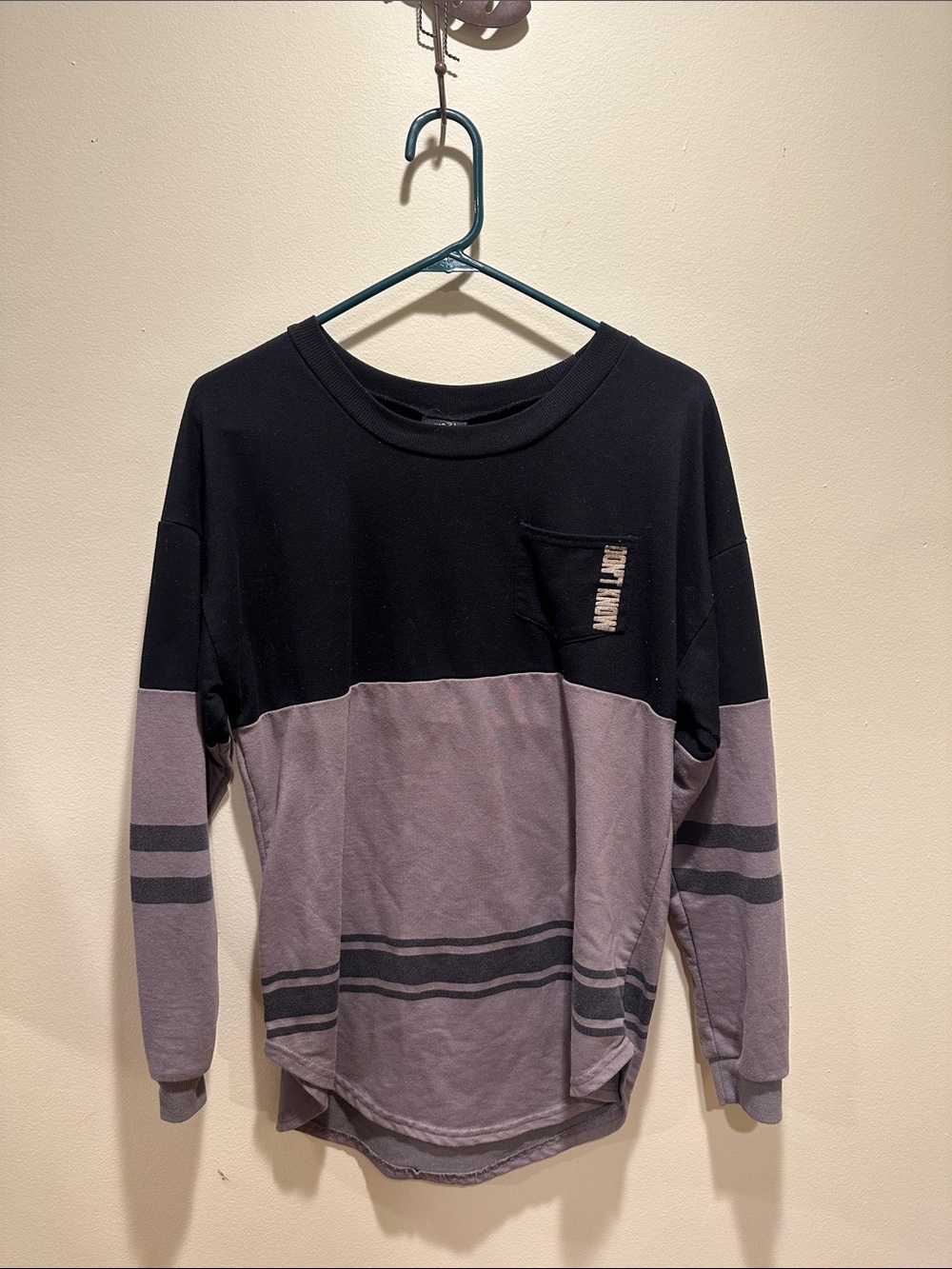 Rue21 Black and gray Long Sleeve Colorblock Tee
